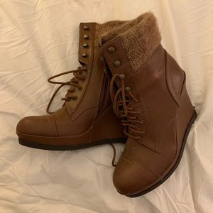 Lace Up Brown Wedge Winter Booties